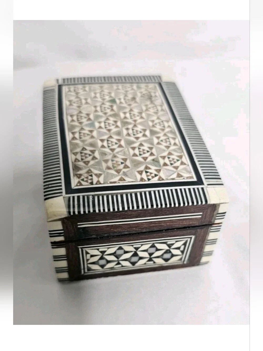 Vintage Syrian Egyptian Marquetry Box Khatam Inlay Mother of Pearl Trinket